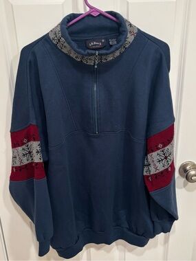 Vintage J.B. Buck Half Zip Navy Blue Snowflake Sweatshirt Mens U.S. XL